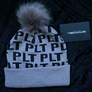 PLT Brown Monogram Faux Fur Bobble Hat